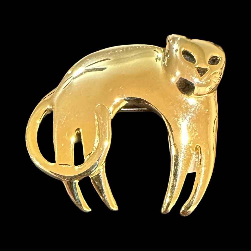 Vintage SFJ Cat Brooch Gold Tone Signed